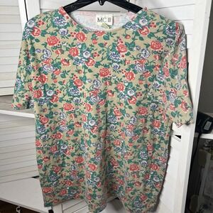 Rare Vintage MC II Women's Floral T-Shirt 2X Red Purple Green Rose‎ Print **READ